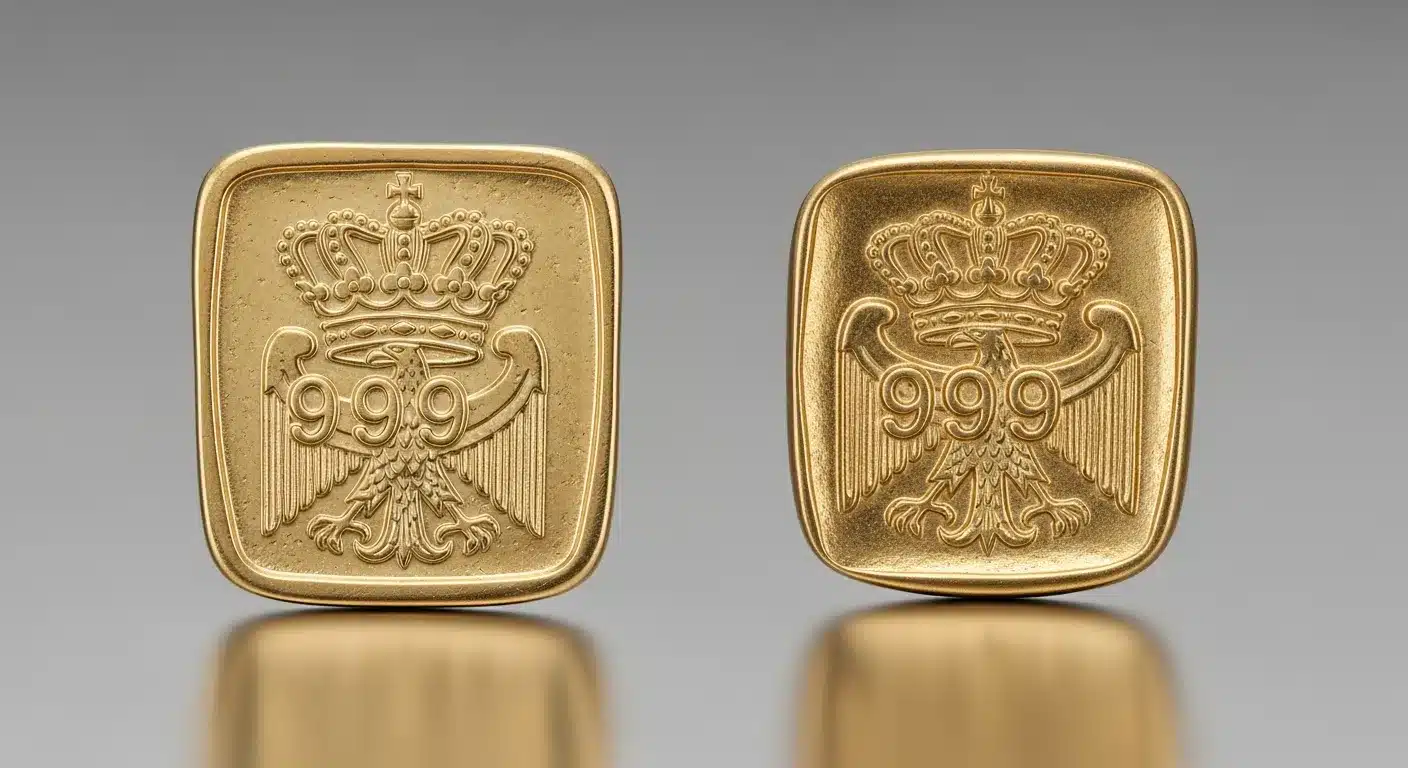 How to spot fake German gold hallmarks comparison of authentic crown and sun mark versus counterfeit stamps risultato