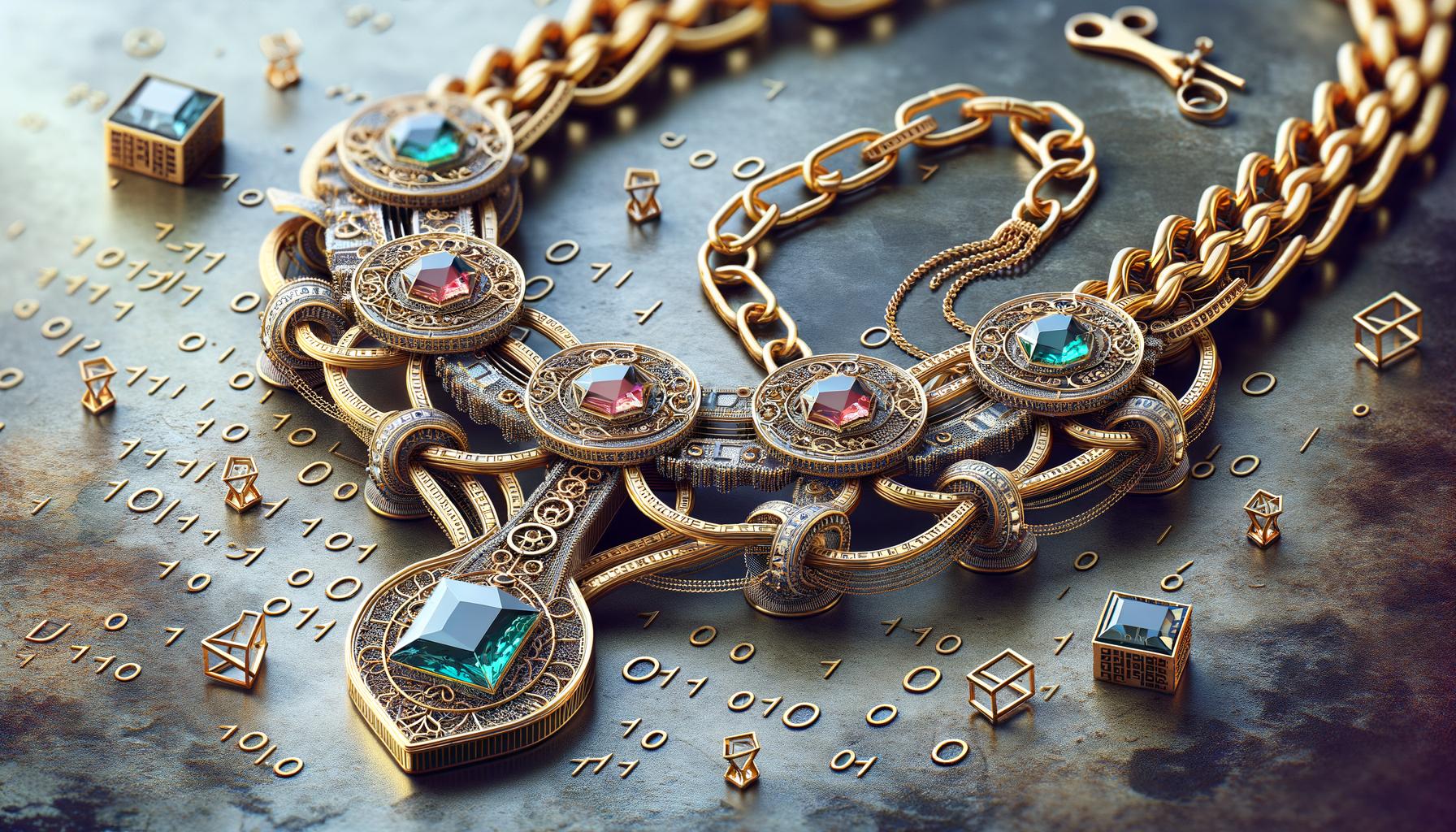 modern, secure jewelry pieces authenticated through blockchain technology for enhanced traceability and authenticity