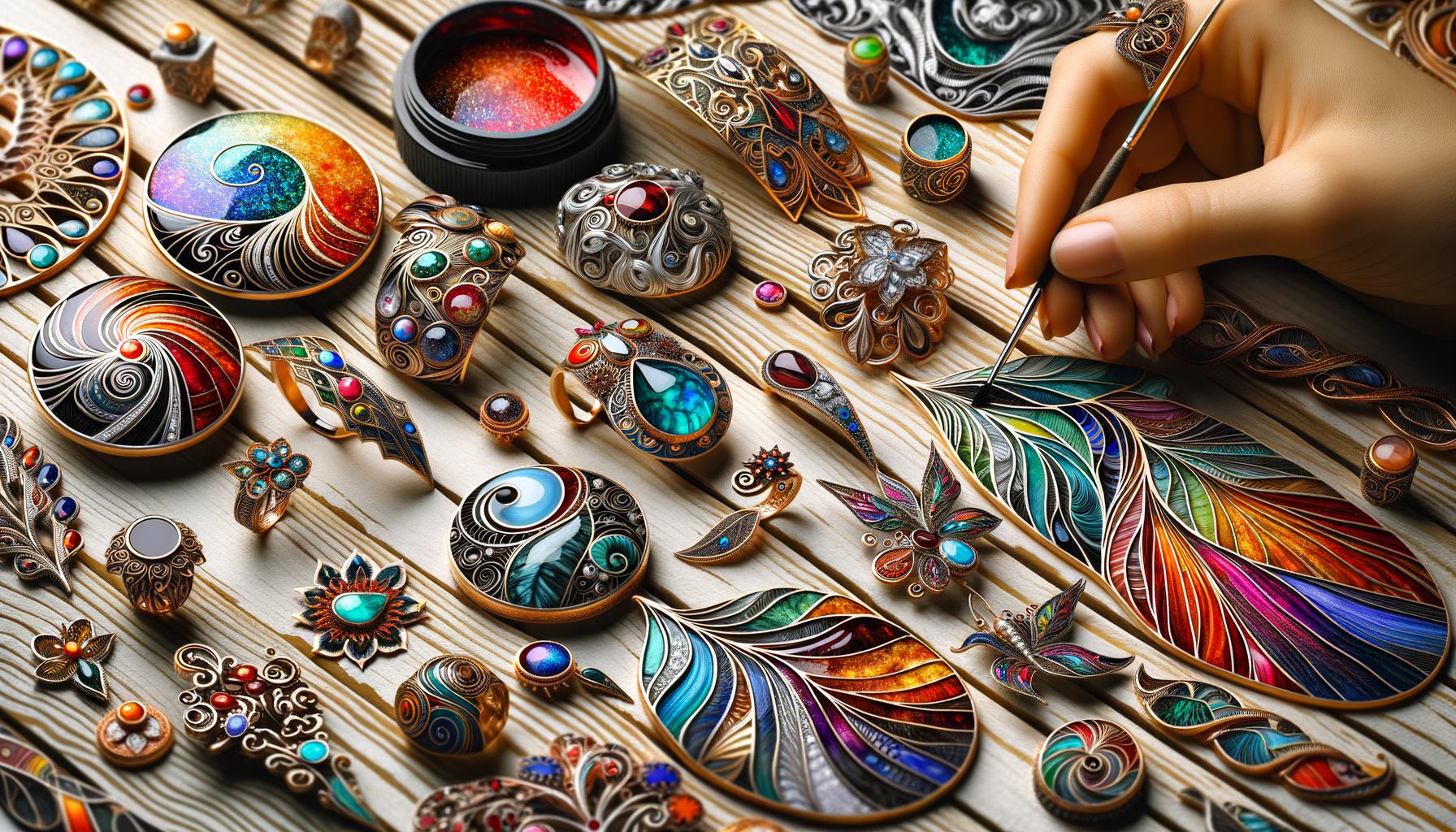 Exploring Enameling Techniques for Colorful Jewelry Designs 1 Exploring enameling techniques for colorful jewelry designs, showcasing vibrant colors and intricate craftsmanship