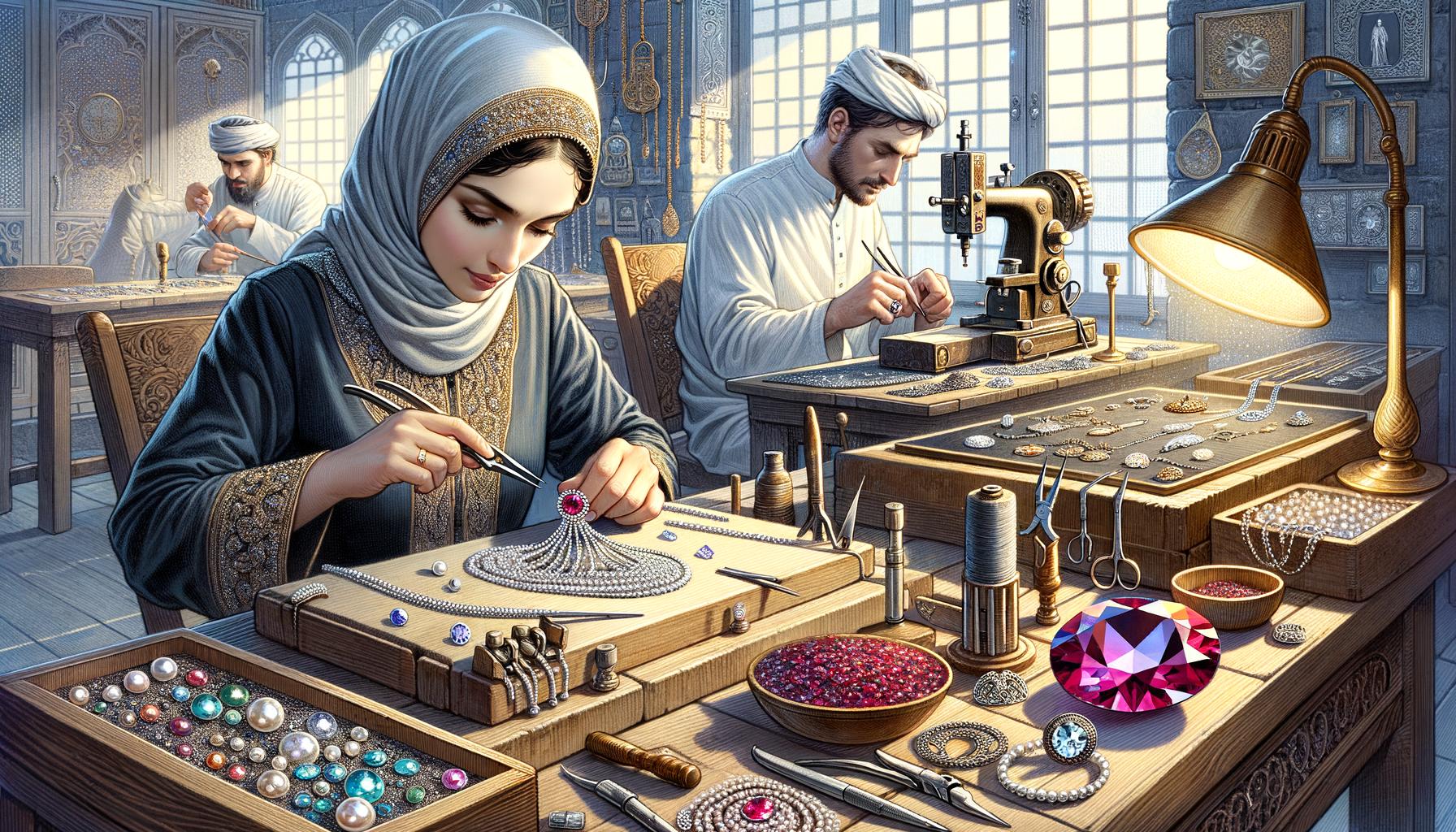 A variety of tools and materials needed for jewelry making, including beads, wires, and pliers