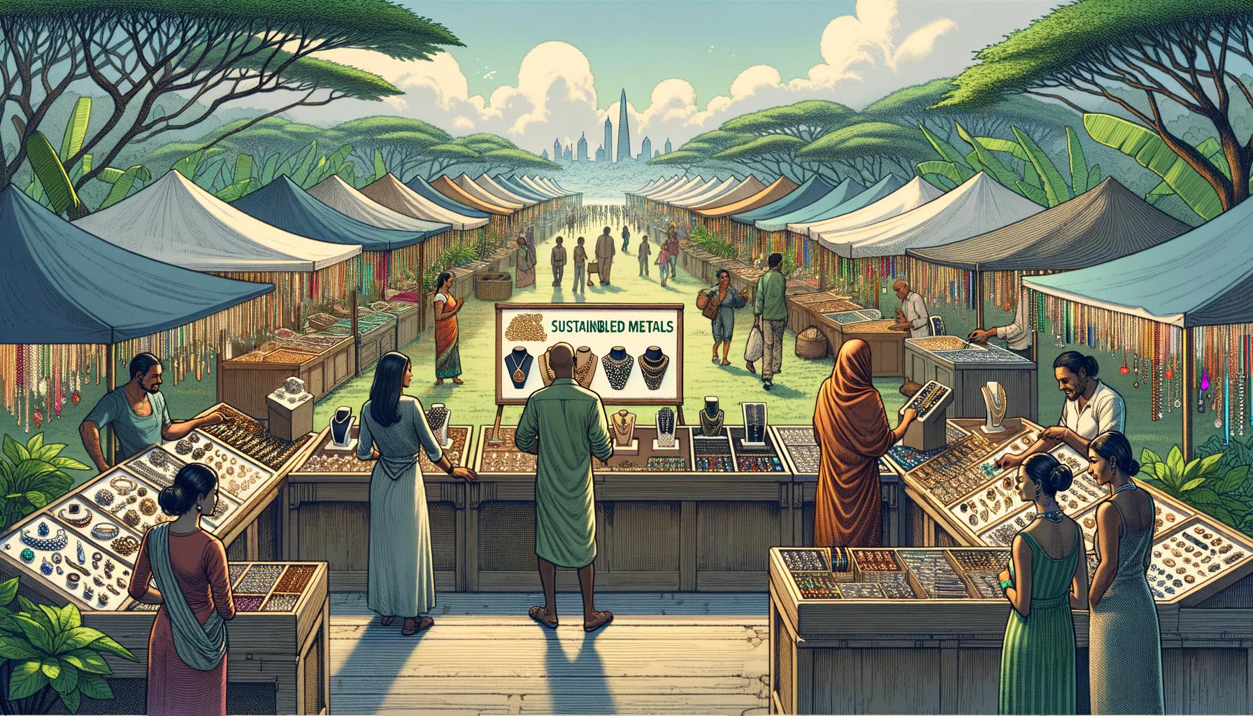 Eco-friendly rings and necklaces symbolize the rise of recycled metals in sustainable jewelry