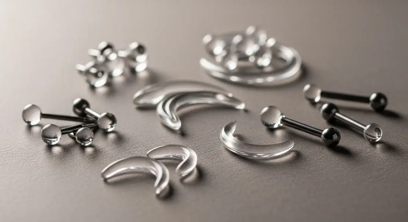Clear acrylic and bioflex plastic piercing retainers safe for MRI scans as non-metallic jewelry alternatives_risultato