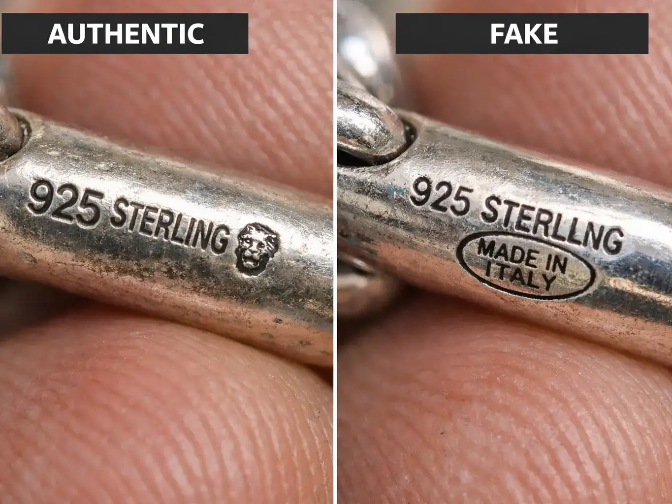 What Does 923 Italy Mean On Jewelry Comparison of authentic Italian silver hallmark versus counterfeit stamp showing quality differences_risultato