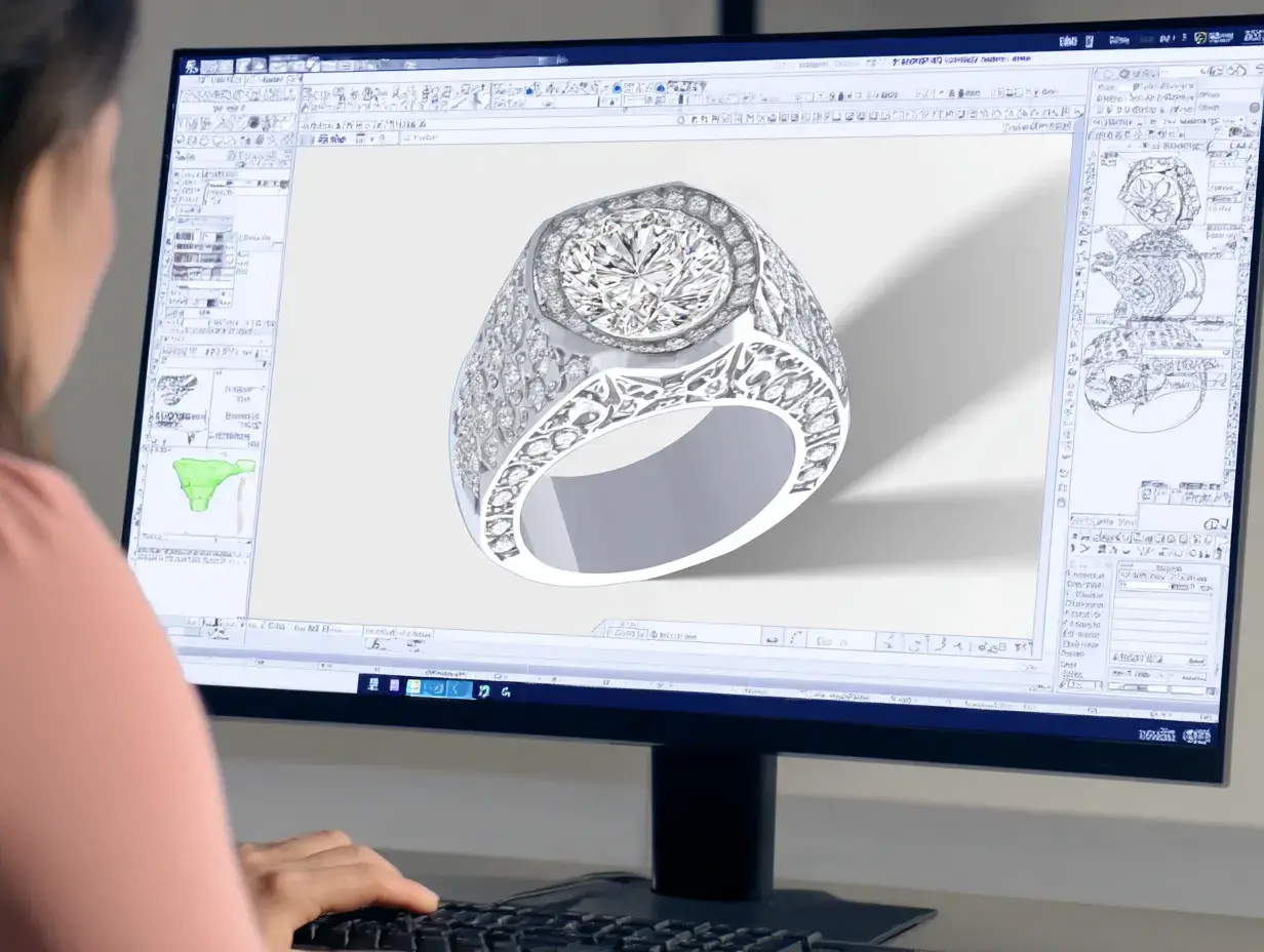 Computer-aided design CAD software used in diamond jewelry manufacturing