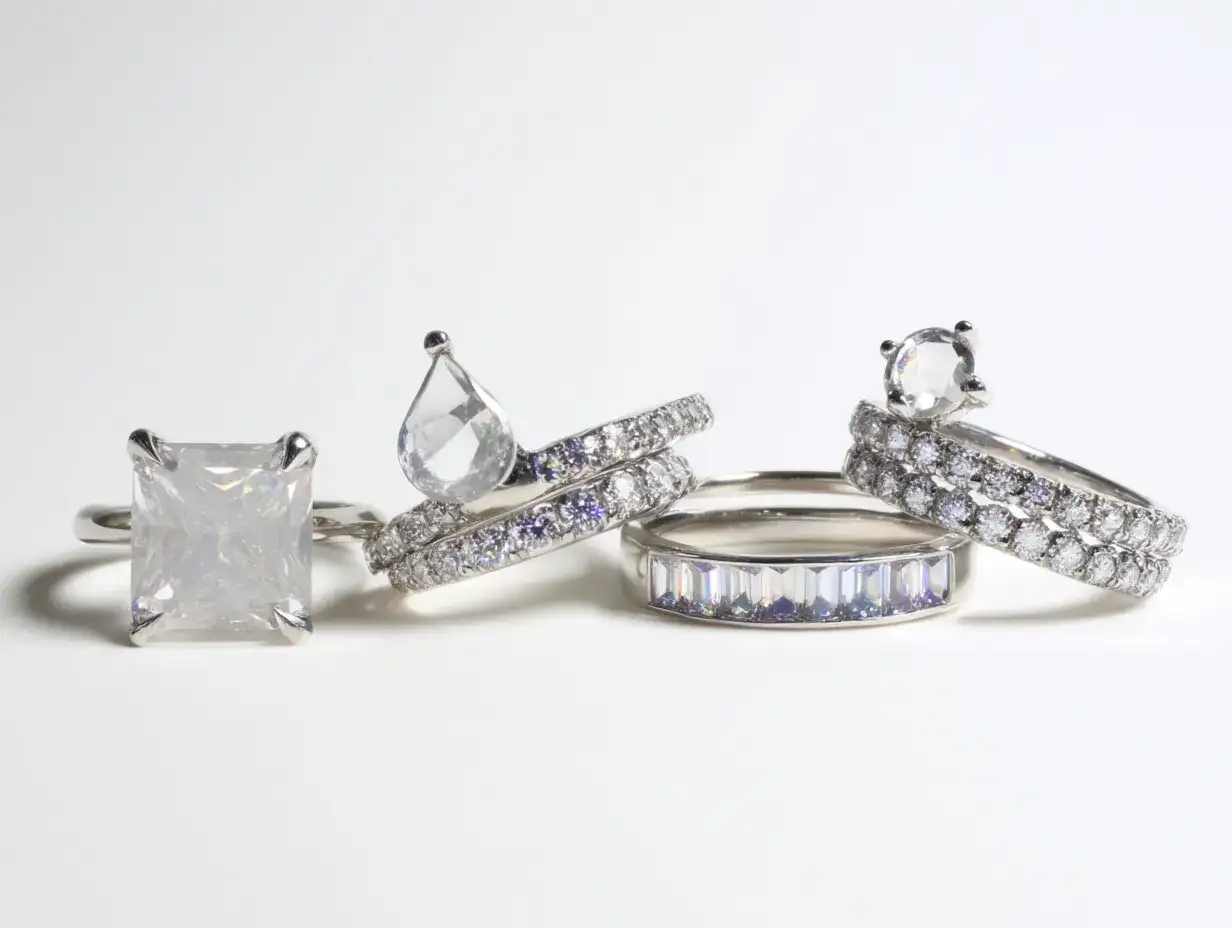 Different jewelry setting types including prong, bezel, channel, and pave settings shown side by side for gemstone removal identification_risultato