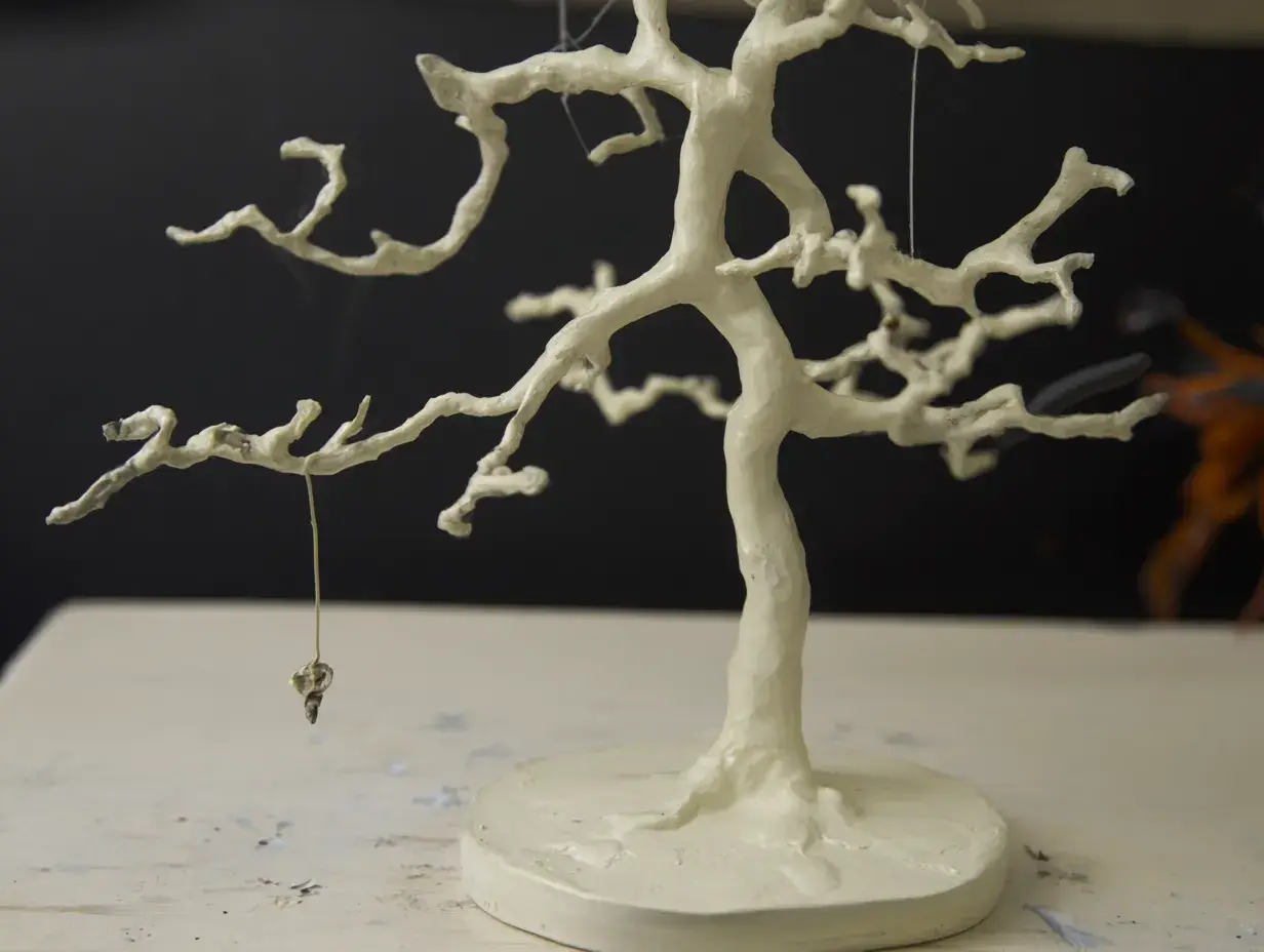 Wax tree used in lost-wax casting process for mass producing diamond jewelry
