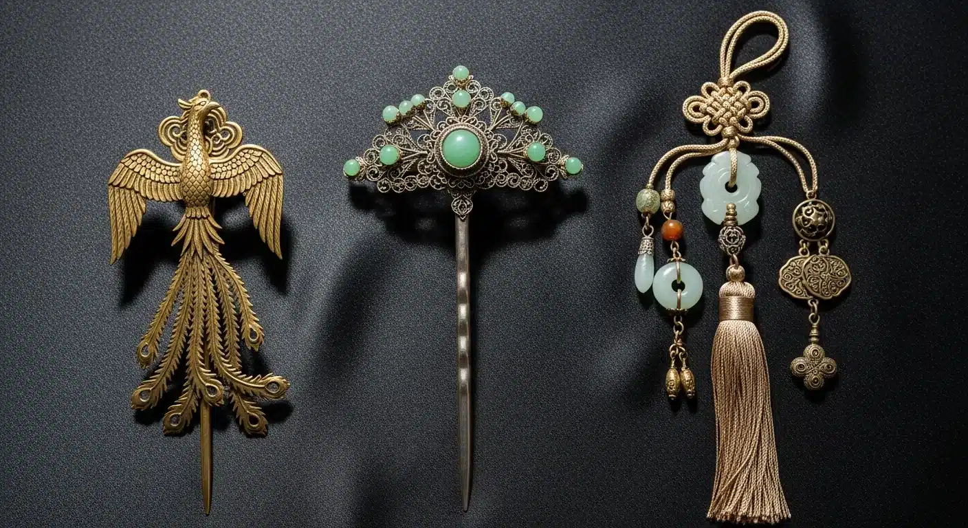 What Does Jewelry Marked Korea Mean? ID & Value Guide Traditional Korean jewelry examples including Ttolchcham jade pin Phoenix symbolism hairpin and Norigae ceremonial pendant risultato